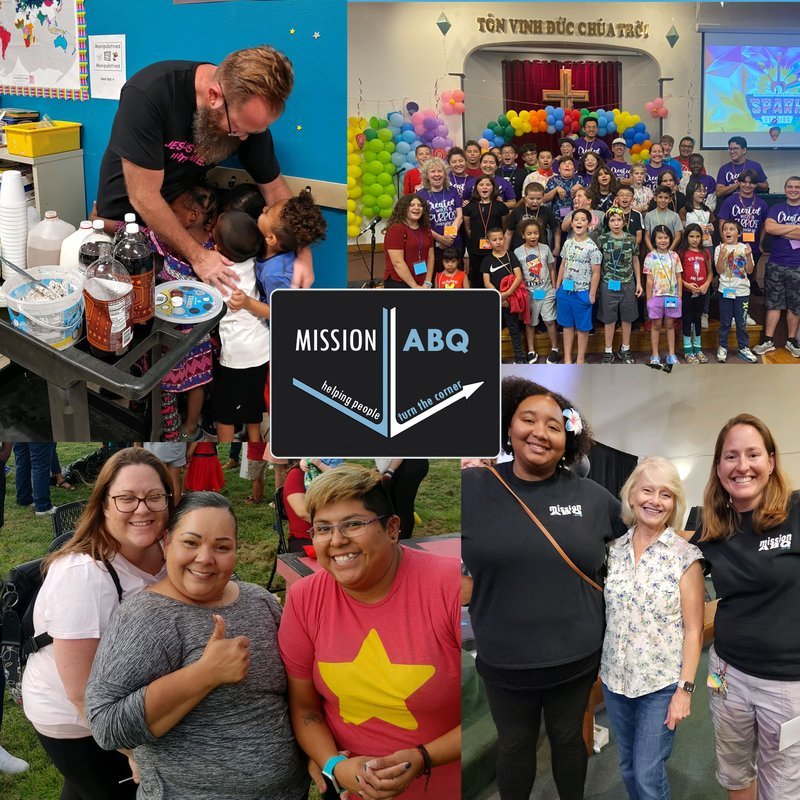 Mission ABQ staff, volunteers and kids together at a community event
